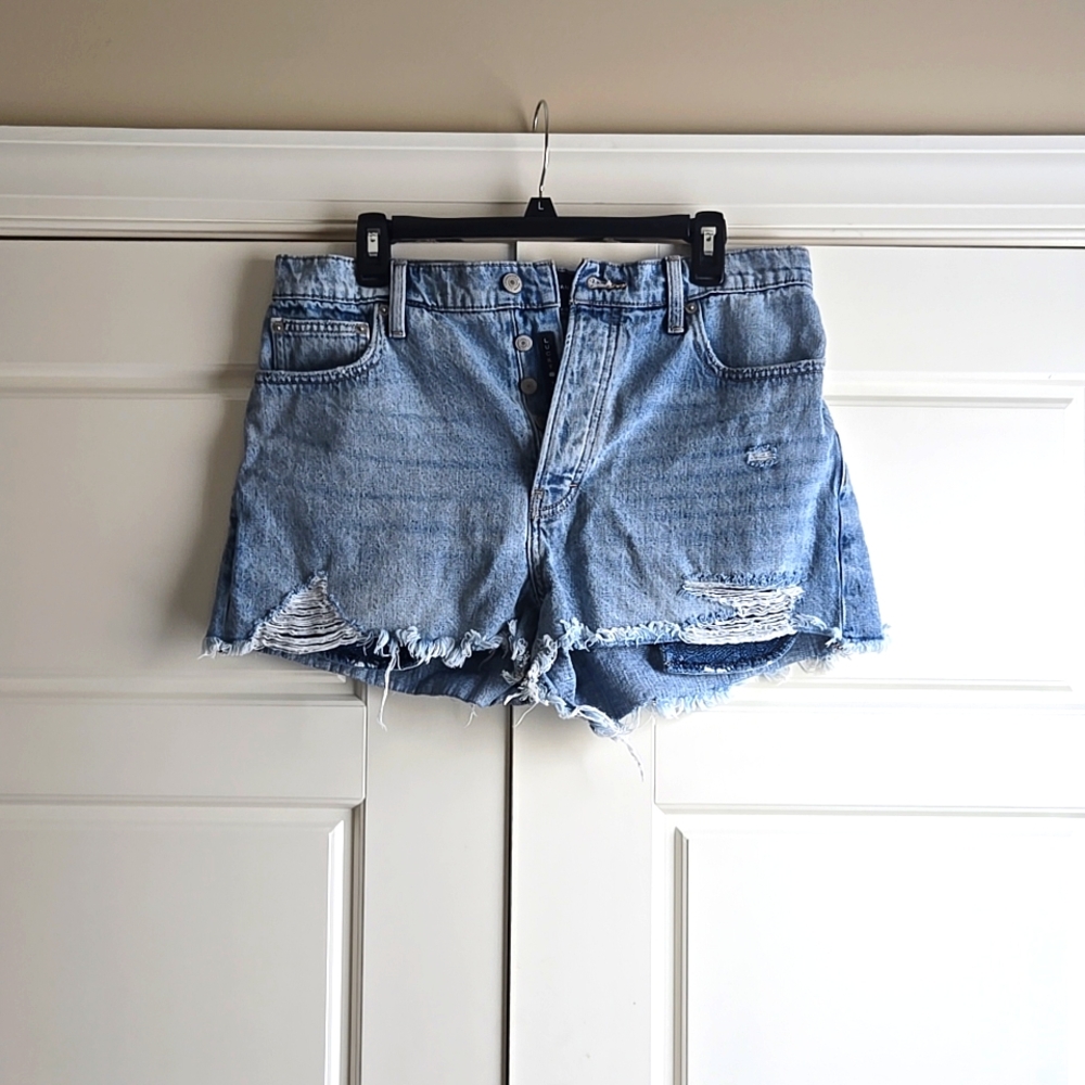 Distressed denim shorts